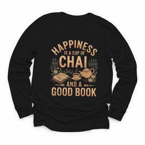 Chai And A Good Book Lover Reading Chai Tea Chai Latte Youth Long Sleeve Tee - Bookorys