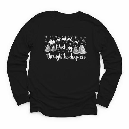 Christmas Book Lover Santa Dashing Through One More Chapter Youth Long Sleeve Tee - Bookorys DE