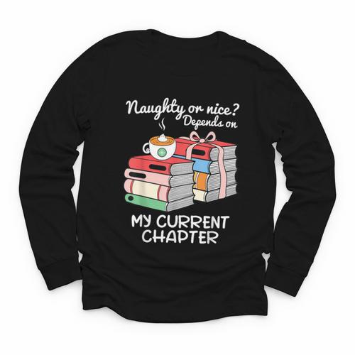 Christmas Book Lovers Naughty Or Nice Youth Long Sleeve Tee - Bookorys