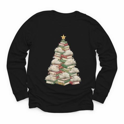 Christmas Book Tree Teacher Book Lover Xmas Librarian Youth Long Sleeve Tee - Bookorys CA