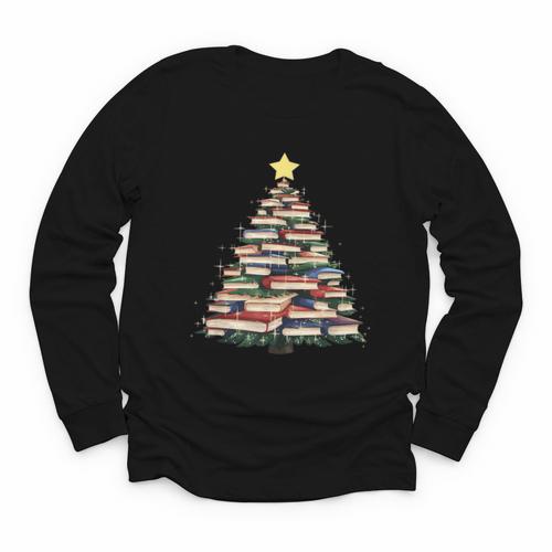 Christmas Tree Books Book Reading Bookworm Youth Long Sleeve Tee - Bookorys DE