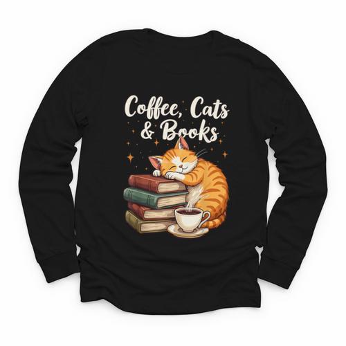 Coffee Cats & Books Lover For Women & Girls Coffee Youth Long Sleeve Tee - Bookorys DE