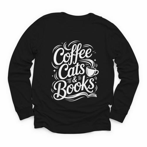 Coffee Cats & Books Reading Book Lover Reader Youth Long Sleeve Tee - Bookorys