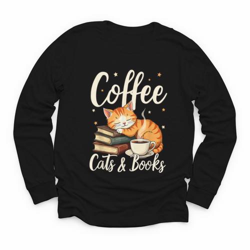 Coffee Cats And Books Lover For Women & Men Coffee Youth Long Sleeve Tee - Bookorys DE