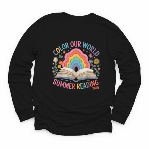 Color Our World Summer Reading 2025 Rainbow Art Book Youth Long Sleeve Tee - Bookorys