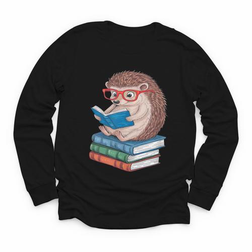 Cool Hedgehog Book Nerd Readers Youth Long Sleeve Tee - Bookorys CA