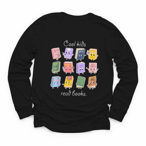 Cool Kids Read Books School Librarian Reading Teacher Youth Long Sleeve Tee - Bookorys DE