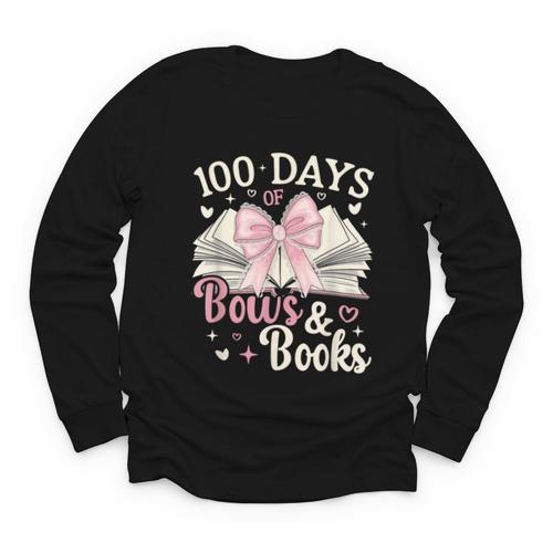 Coquette 100 Days Of Bows Books Reading 100th Day Of School Youth Long Sleeve Tee - Bookorys DE