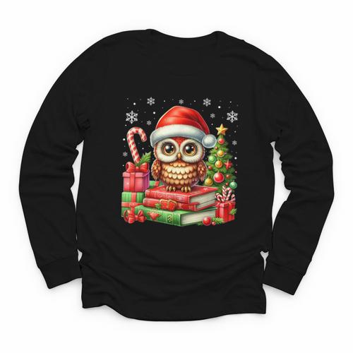 Cottagecore Owl Witch Hat On Book Pumpkin Christmas Costume Youth Long Sleeve Tee - Bookorys