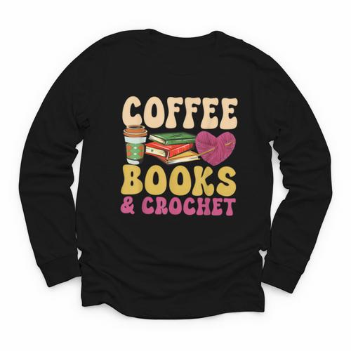 Crochet Coffee Reading Books Crocheter Crocheting Youth Long Sleeve Tee - Bookorys
