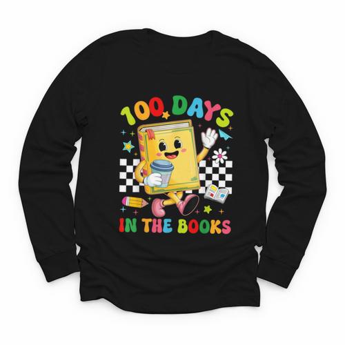 Cute 100 Days In The Books Groovy Boy Girl Teacher Youth Long Sleeve Tee - Bookorys