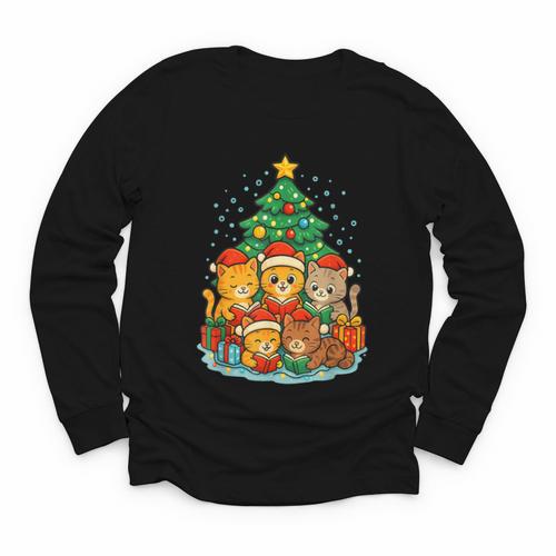 Cute Cats Reading Books Christmas Tree Youth Long Sleeve Tee - Bookorys