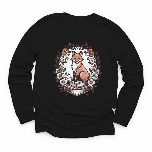 Cute Cottagecore Aesthetic Fox Flowers Book Youth Long Sleeve Tee - Bookorys UK