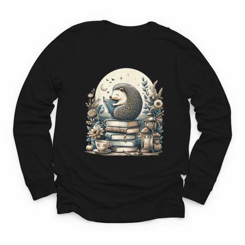 Cute Cottagecore Aesthetic Hedgehog Reading Book Nerd Youth Long Sleeve Tee - Bookorys DE