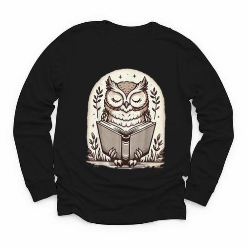 Cute Cottagecore Aesthetic Owl Reading Book Youth Long Sleeve Tee - Bookorys CA