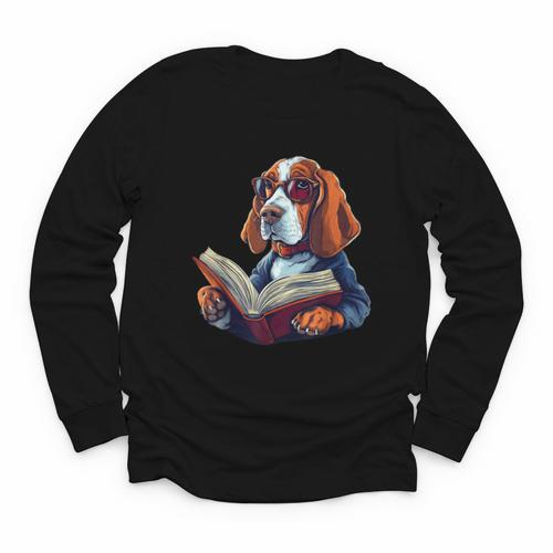 Cute Dog Basset Hound Reading Book Youth Long Sleeve Tee - Bookorys