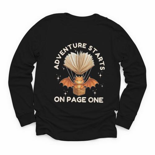 Cute Dragon Book Hot Air Balloon Adventure Fantasy Reading Youth Long Sleeve Tee - Bookorys AU