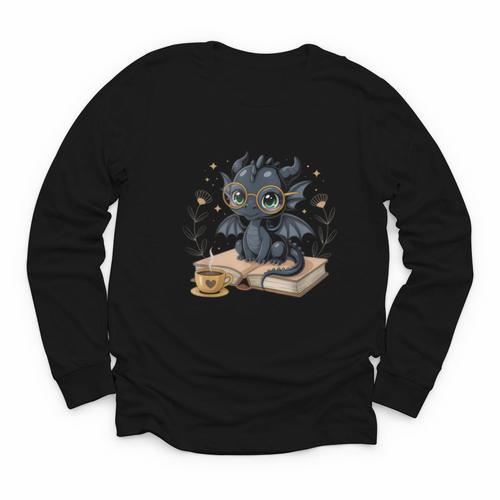 Cute Dragon Books Flower Bookworm Book Lover Youth Long Sleeve Tee - Bookorys