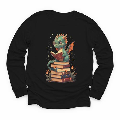 Cute Dragon Reading Book Bookworm Dragons And Books Youth Long Sleeve Tee - Bookorys CA