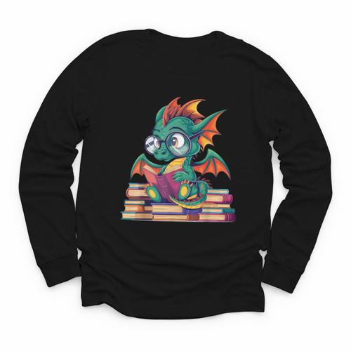 Cute Dragon Reading a Book Bookworm For Men Women Kid Youth Long Sleeve Tee - Bookorys AU