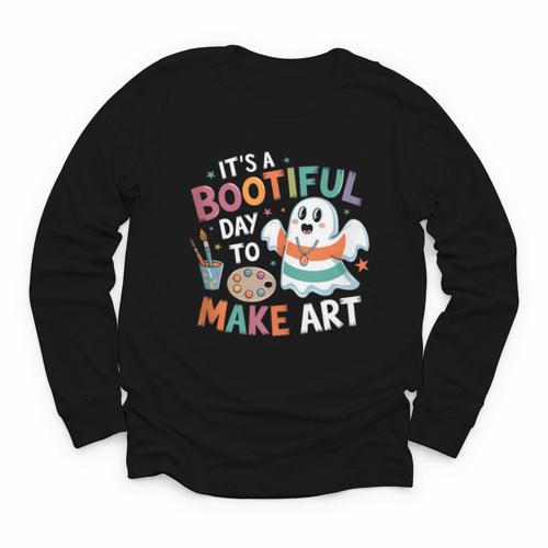 Cute Ghost Book Halloween Spooky Boo School Art Teacher Youth Long Sleeve Tee - Bookorys AU