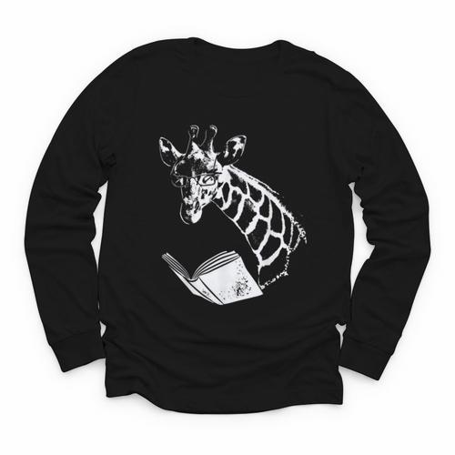 Cute Giraffe Wear Glasses Reading Book Librarian Bookworm Youth Long Sleeve Tee - Bookorys