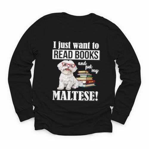 Cute Glasses Read Books & Pet My Maltese Lover Youth Long Sleeve Tee - Bookorys