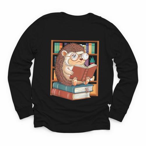 Cute Hedgehog Book Nerd Youth Long Sleeve Tee - Bookorys CA