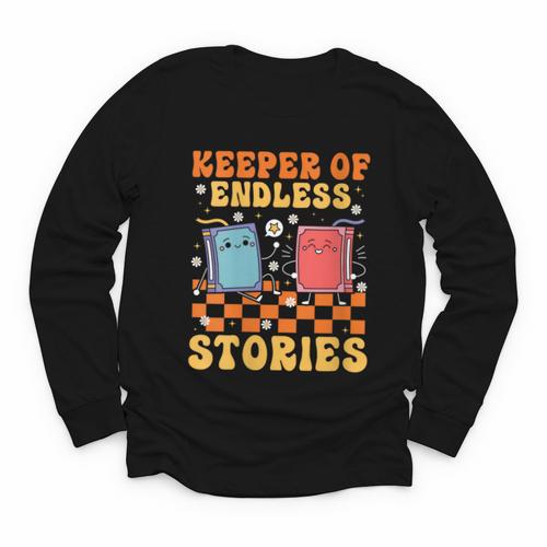 Cute Librarian Library Book Lover Keeper Of Endless Stories Youth Long Sleeve Tee - Bookorys AU