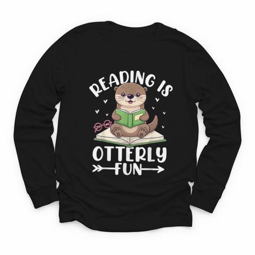 Cute Otter Reading Book Lover Sea Otters Animal Lover Youth Long Sleeve Tee - Bookorys