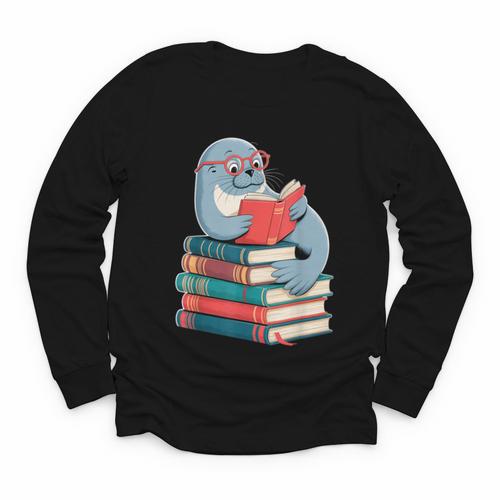Cute Reading Seal On Books Book Lover Youth Long Sleeve Tee - Bookorys DE