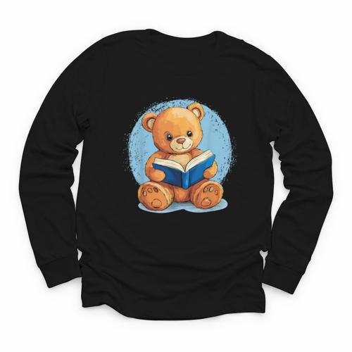 Cute Teddy Bear Reading Book Fun Youth Long Sleeve Tee - Bookorys DE