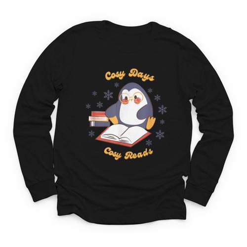 Cute Xmas Book Lover Penguin Reading Cosy Days Cosy Reads Youth Long Sleeve Tee - Bookorys