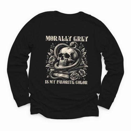 Dark Romance Book Villain Morally Grey Is My Favorite Color Youth Long Sleeve Tee - Bookorys CA