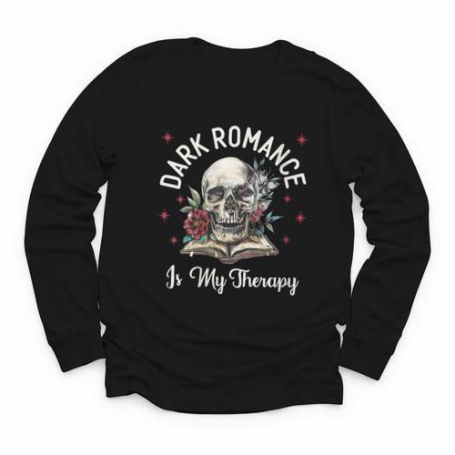 Dark Romance Is My Therapy Book Lover Merch Trigger Warning Youth Long Sleeve Tee - Bookorys