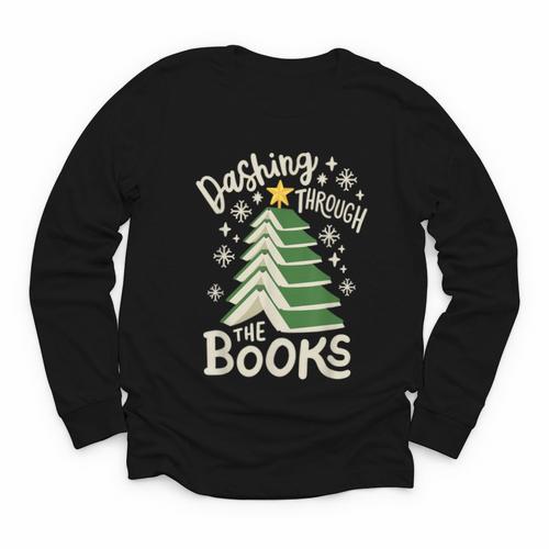 Dashing Through The Books Christmas Book Lovers Men Women Youth Long Sleeve Tee - Bookorys
