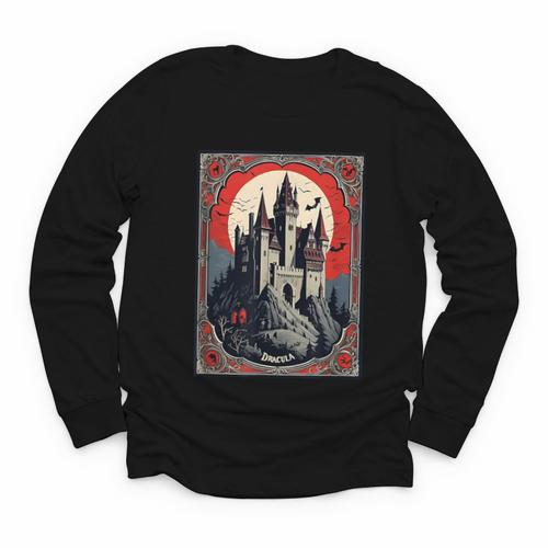 Dracula's Castle Book Cover Illustration Youth Long Sleeve Tee - Bookorys