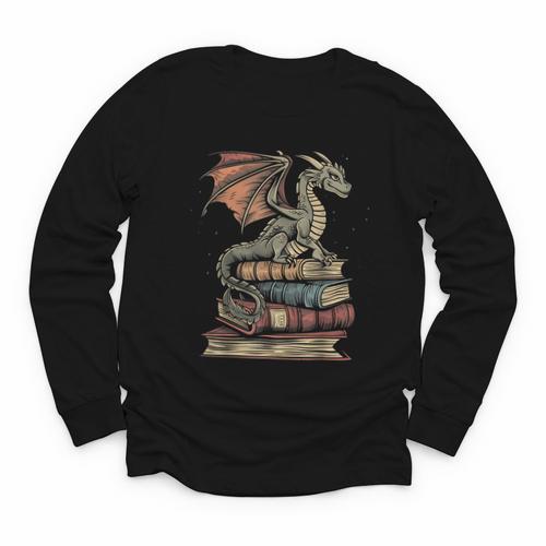 Dragon Fantasy Book Lover Book Nerd Youth Long Sleeve Tee - Bookorys CA