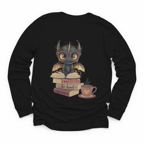Dragon Read Books Be Kind Stay Weird Book Lover Youth Long Sleeve Tee - Bookorys DE