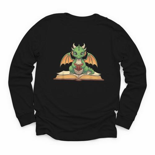 Dragon Reading Book Bookworm Youth Long Sleeve Tee - Bookorys AU