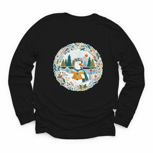 Duck Wilderness Book Reading Illustration Floral Youth Long Sleeve Tee - Bookorys