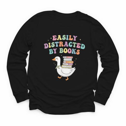 Easily Distracted By Books Silly-Goose Bookish Library Read Youth Long Sleeve Tee - Bookorys AU