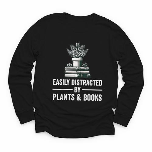 Easily Distracted By Plants & Books Plant Book Lover Youth Long Sleeve Tee - Bookorys CA