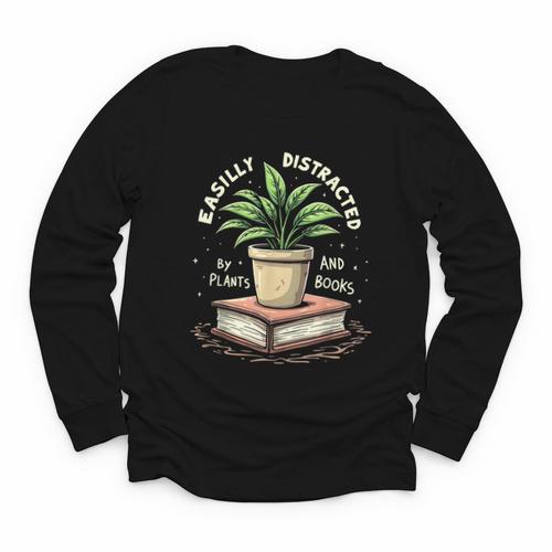 Easily Distracted By Plants And Books Youth Long Sleeve Tee - Bookorys UK