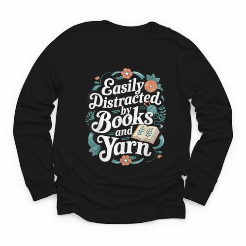 Easily Distracted By Yarn And Books Youth Long Sleeve Tee - Bookorys DE