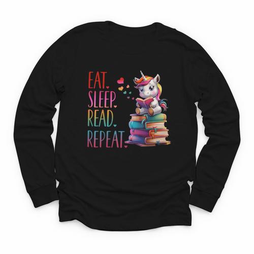 Eat Sleep Read Repeat Unicorn Read Book Reading Lovers Kids Youth Long Sleeve Tee - Bookorys