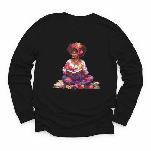 Educated Melanin Queen Afro Women Reading Book History Youth Long Sleeve Tee - Bookorys CA