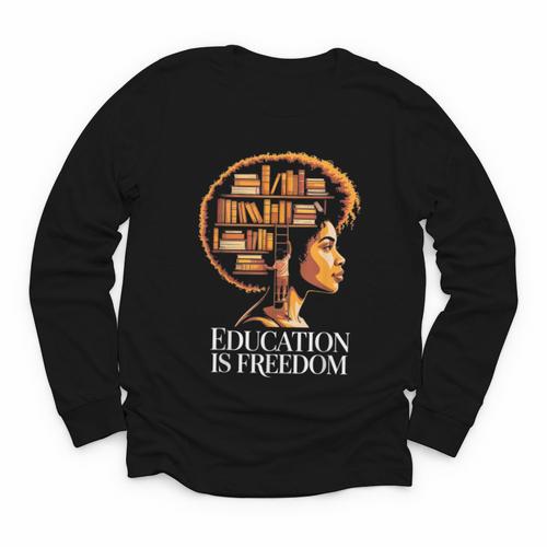 Education Is Freedom Afro Woman Book Illustration Youth Long Sleeve Tee - Bookorys