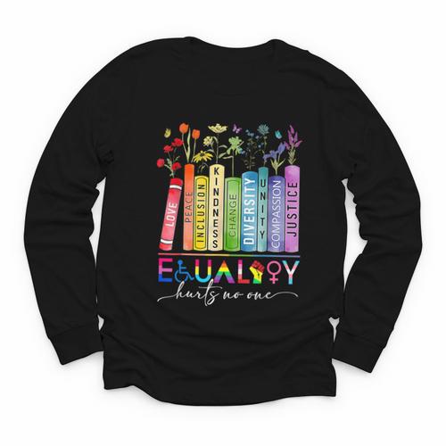 Equality Hurts No One Floral Books LGBTQ Gay Les Pride Month Youth Long Sleeve Tee - Bookorys DE