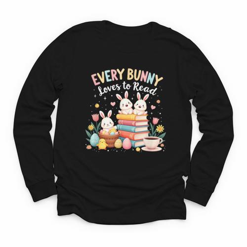 Every Bunny Loves To Read Book Lover Easter Day Apparel Youth Long Sleeve Tee - Bookorys CA
